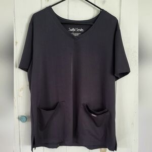 Soulful Scrubs Charcoal Grey V Neck Stetch Scrub Top